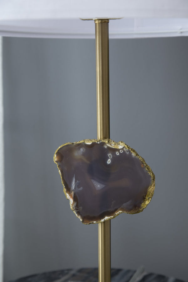 English Elm D14x25.2" Gold Table Lamp with Agate Slice on Acrylic Pedestal, White Drum Shade, Modern Accent Decor W2078P395818