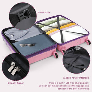 English Elm Luggage 3 Piece Hard Shell Spinner Set with Usb Port Airline Carry-on Travel N726P264892P