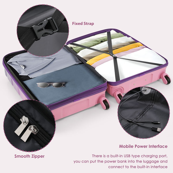 English Elm Luggage 3 Piece Hard Shell Spinner Set with Usb Port Airline Carry-on Travel N726P264892P