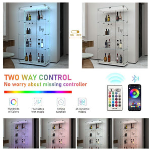 English Elm Tempered Glass Display Cabinet With Bluetooth Led Strip, Swivel Casters & Mobile App Control, White W3155S00004-GIGA