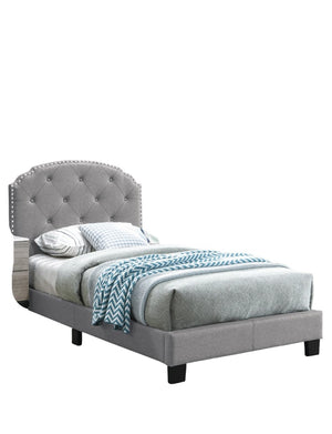 English Elm Light Gray Burlap Upholstered Twin Bed with Button Tufted Headboard and Nailhead Trim Light Gray B011P415177