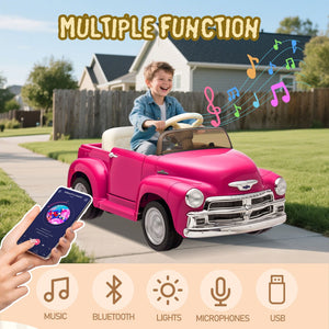 English Elm 12v Chevrolet 3100 Licensed Vintage Pickup Ride on Truck with Led Lights and Parent Remote Pink W1578P214161