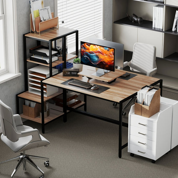 English Elm Homcom Industrial Writing Desk with Four Tier Shelving and Built in Monitor Riser W2225P485636
