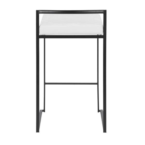 English Elm Fuji 26" Stackable Counter Stools Set Of 3 - Sleek Black Metal Frames With Plush White Velvet Cushions B202P222010