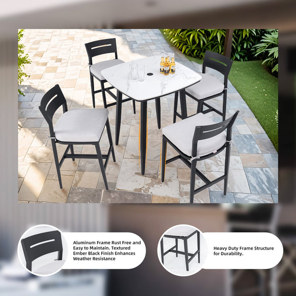 English Elm Modern 2Pc Bar Stools Set - Stylish Aluminum Patio Chairs With Ergonomic Design & Sunbrella Cushions W1886P300268