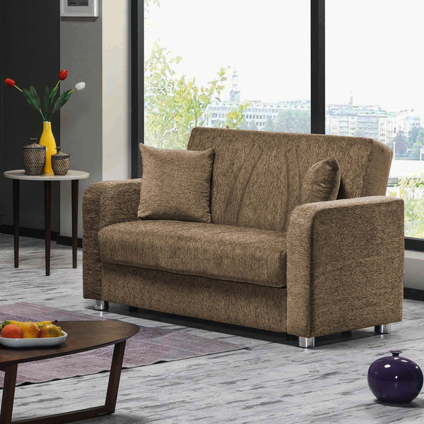 English Elm PrimeNest Gravita Collection Upholstered Convertible Loveseat with Storage, Chenille Sleeper Comfort and Style Beige B030P281806