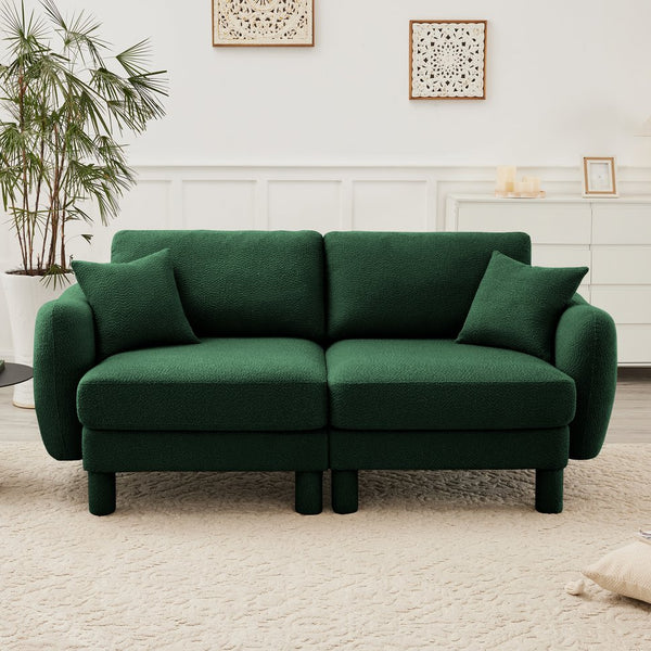 English Elm Boucle Fabric 2-Seater Loveseat Sofa With Shell-Shaped Armrests & Plush Cushions For Comfort W3041S00306