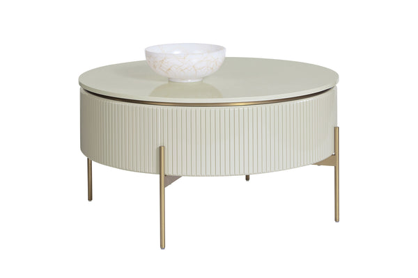 Sunpan Paloma Luxurious Lift Top Coffee Table with Gold Stainless Steel Legs - High Gloss Cream Elegance