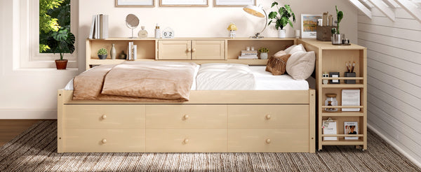 English Elm Twin Daybed Pine Frame with Trundle Desk Hutch Shelves and Storage for Kids Rooms Golden W1580S00460