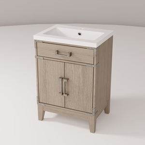 English Elm Grey Oak Single-Sink Vanity 24" W X 18" D - Modern Design With Soft-Close Storage & Acrylic Top B2731P259746
