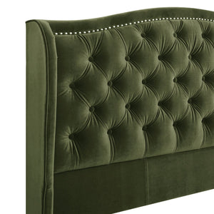 English Elm Jennifer Taylor Home - Marcella Upholstered Shelter Headboard Bed Set - Queen Size In Olive Green Velvet For Luxe Comfort B2719P238221