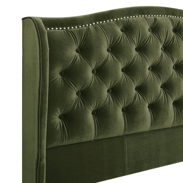 English Elm Jennifer Taylor Home - Marcella Upholstered Shelter Headboard Bed Set - Queen Size In Olive Green Velvet For Luxe Comfort B2719P238221