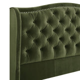 English Elm Marcella Upholstered Shelter Headboard Bed Set, Queen, Olive Green Performance Velvet