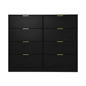 English Elm 8 Drawer Tall Chest Slim Particleboard Build Smooth Gliding Storage for Bedroom Closet Black W409S00027