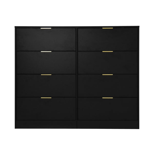 English Elm 8 Drawer Tall Chest Slim Particleboard Build Smooth Gliding Storage for Bedroom Closet Black W409S00027