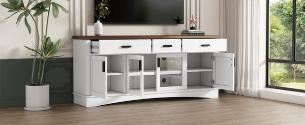 English Elm Christopher Knight Home® - Modern White 67" TV Console with Walnut Top, 4 Doors, 3 Drawers & Adjustable Shelves Storageelligent N779P296233W