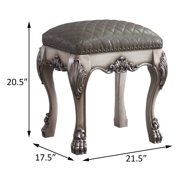 English Elm Grey Tufted Vanity Stool with Grey Faux Leather Seat & Vintage Bone-White Claw Legs, Solid Wood Base (21.5") B062P186401