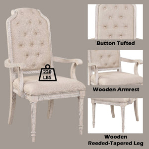 English Elm Wynsor High Back Tufted Arm Chairs Set of Two Rubberwood Antique White Dining B2726P457134