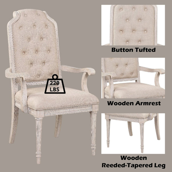 English Elm Wynsor High Back Tufted Arm Chairs Set of Two Rubberwood Antique White Dining B2726P457134