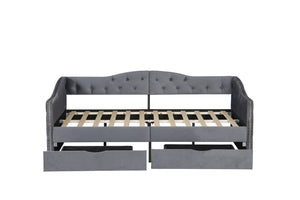 English Elm Full Boucle Upholstered Daybed with Tufted Headboard Storage Drawers and Usb Ports W1670S00027