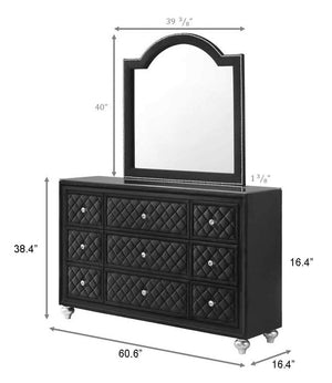 English Elm 1pc Cameo 5-Drawer Chest Velvet Tufted Front with Faux Crystal Knobs Gray Wood Finish, Stylish Storage Black 63 L x 18.1 W x 37.8 H B2741P329290