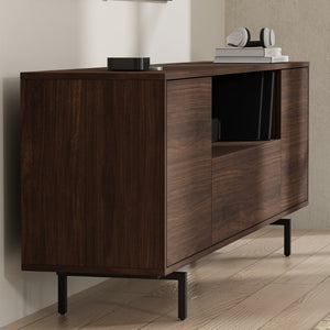 English Elm Adeline Walnut Laminate Tv Console with Push Open Cabinets for Living Room B050P474846