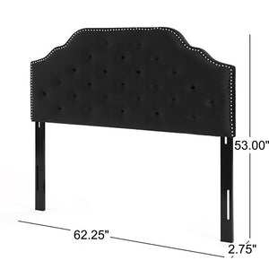 English Elm Tufted Queen Headboard with Nailhead Trim Solid Wood Frame and Adjustable Metal Legs Black 57877.00NVLTBLK