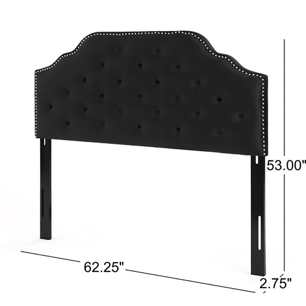 English Elm Tufted Queen Headboard with Nailhead Trim Solid Wood Frame and Adjustable Metal Legs Black 57877.00NVLTBLK