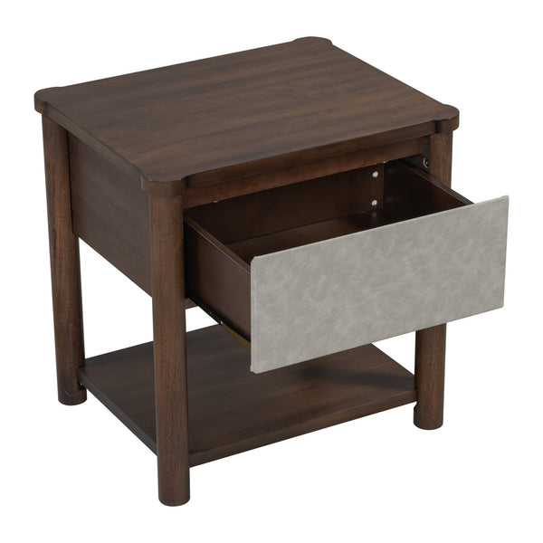 English Elm Christopher Knight Home® - Wood Nightstand with Drawer Set of 2 — Modern Farmhouse Bedside Tables, Open Shelf Storage, Durable Design Light Gray,Walnut N770P345998D