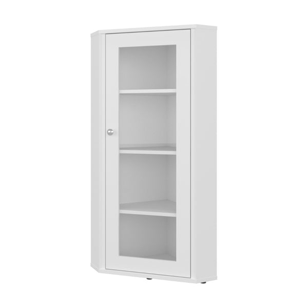English Elm Ruffin Single Door Display Cabinet Four Shelves White Slim Storage for Any Room B097P474260