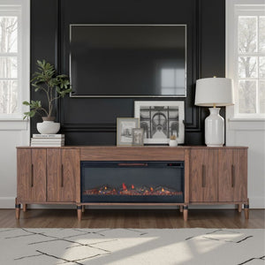 English Elm Tranquility Walnut Entertainment Console with Built-in Electric Fireplace for Large Tvs B108P411439