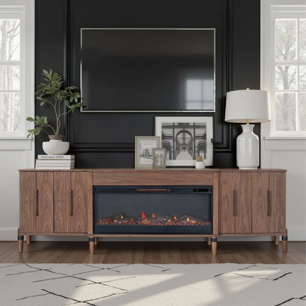 English Elm Tranquility Walnut Entertainment Console with Built-in Electric Fireplace for Large Tvs B108P411439