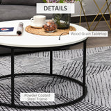 English Elm Homcom Round Coffee Table, 32 In Modern Center Table With Black Metal Frame, Coffee Tables For Living Room, White