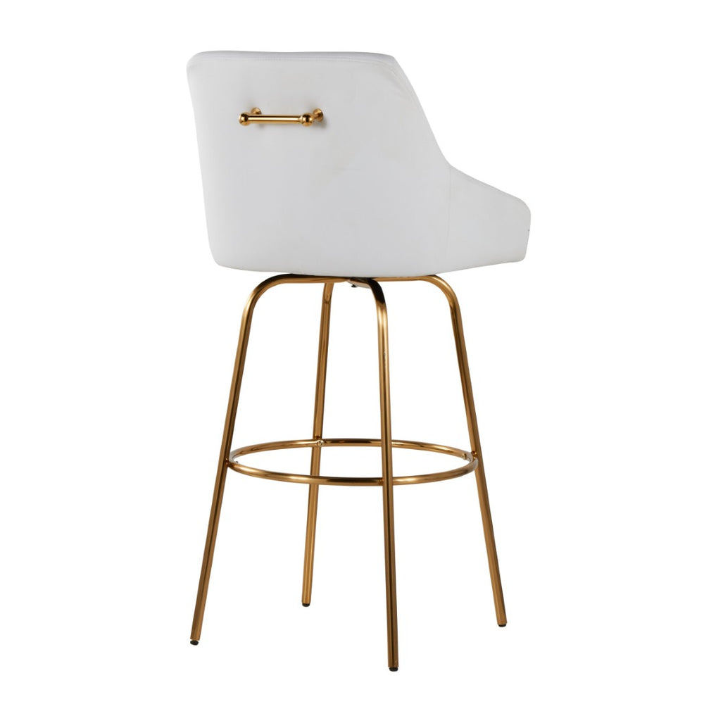 English Elm 30" Swivel Barstools Set of 2 Gold Frame White Faux Leather Kitchen Island Seating B202S01918