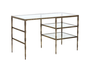 Sunpan Bruna Desk - Hand-Hammered Steel Frame with Antique Brass Finish & Clear Glass Top for Unique Style