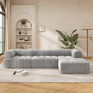 English Elm Christopher Knight Home® - 122" Modern L-Shaped Sectional Sofa with High-Resilience Foam, Low-Profile Design, Stain-Resistant Fabric Comfort Gray N767P277694E