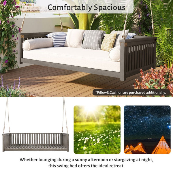 English Elm Topmax Acacia Wood Porch Swing Bed Sloped Frame Outdoor Lounger for Backyard Patio Gray WF319383AAE
