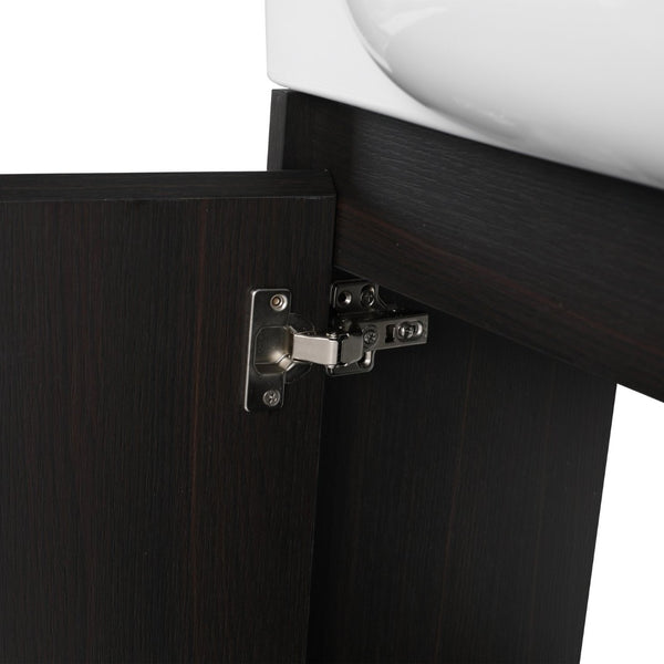 English Elm 24'' Floating Wall Mounted Bathroom Vanity with Ceramic Sink and Soft Close Cabinet Dark Oak W999P426634