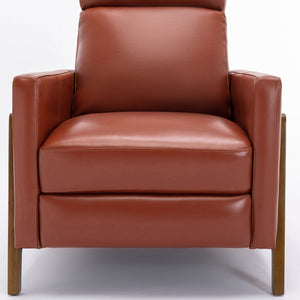English Elm Richland Mid-Century Top Grain Leather Push Back Recliner with Exposed Wood Frame and Coil Seating Caramel B050P366075