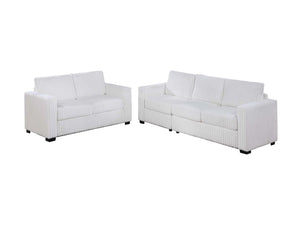 English Elm Classic Comfort 2pc Sofa Set with Chenille Upholstery, Pocket Coil Support, Rolled Arms & Exposed Feet Milk White 38 L x 26 W x 53 H B011S01745