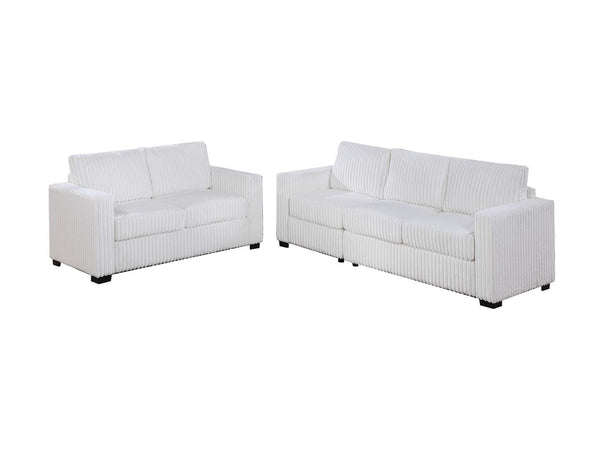 English Elm Classic Comfort 2pc Sofa Set with Chenille Upholstery, Pocket Coil Support, Rolled Arms & Exposed Feet Milk White 38 L x 26 W x 53 H B011S01745