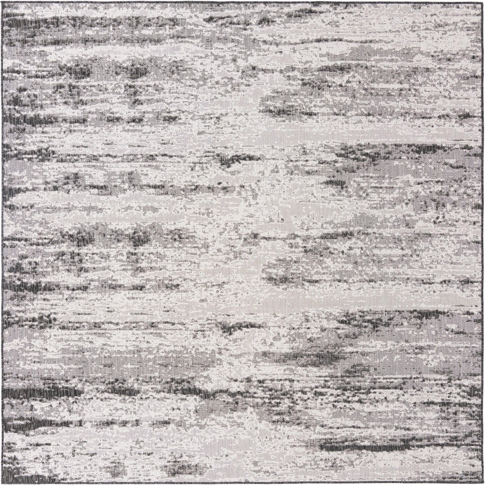 Unique Loom Outdoor Modern Cartago Machine Made Abstract Rug Charcoal, Ivory 10' 0" x 10' 0"