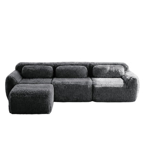 English Elm L-shaped Plush Modular Sectional Sofa with Ottoman and High Resilience Foam Seating Dark Grey W714S01550