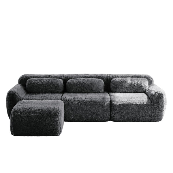 English Elm L-shaped Plush Modular Sectional Sofa with Ottoman and High Resilience Foam Seating Dark Grey W714S01550