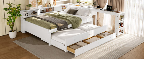English Elm Twin Daybed Pine Frame with Trundle Desk Hutch Shelves and Storage for Kids Rooms White W1580S00461
