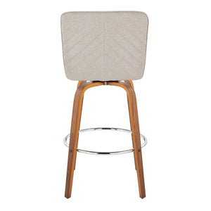 English Elm Fixed-height Swivel Barstools Mid-century Walnut Bentwood Frame Grey Upholstered Set Beige B202S01923