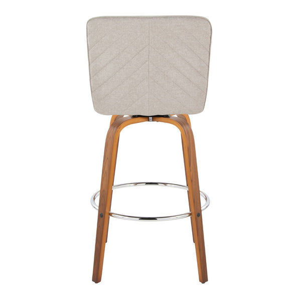 English Elm Fixed-height Swivel Barstools Mid-century Walnut Bentwood Frame Grey Upholstered Set Beige B202S01923