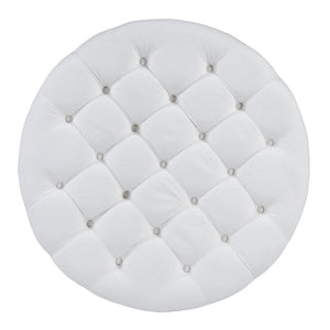 English Elm Modern Round Oversized Ottoman Coffee Table with Button Tufting, Waterproof Linen, Wheels & Lower Wood Shelf for Storage and Seating Ivory White N735P180224K