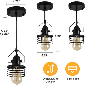 English Elm Industrial Spring Cage Pendant Light — Rustic Metal E26 Dimmable Downlight for Kitchen Island, Entryway T3177P284005