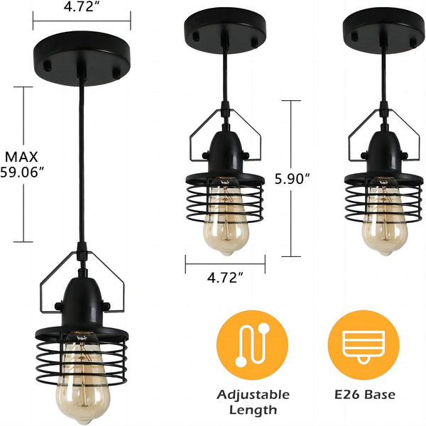 English Elm Industrial Spring Cage Pendant Light — Rustic Metal E26 Dimmable Downlight for Kitchen Island, Entryway T3177P284005